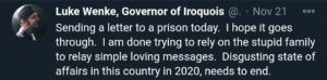 screenshot of a luke wenke x/twitter screenshot stating his plans to write a letter to his uninterested romantic obsession ryan teeter in 2020