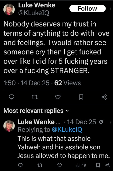 luke wenke playing victim and saying he wants to see people cry december 2025
