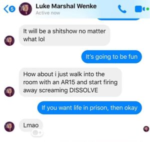 screenshot of luke wenke detailing plans to commit a mass shooting with an ar-15