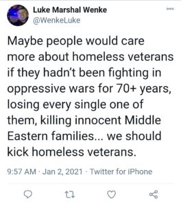 luke wenke anti-veteran antiamerican antimilitary 2021 facebook screenshot