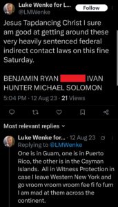 luke wenke x twitter screenshot ryan benjamin teeter obsession 2023