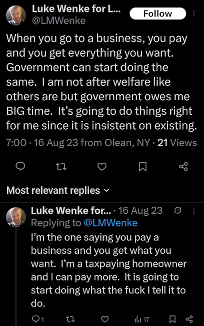 luke wenke mocking welfare recipients and poor people on twitter august 2023