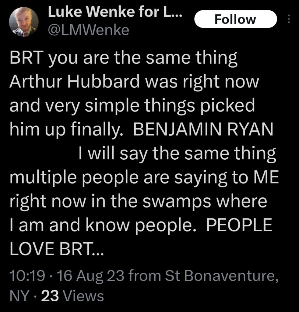luke wenke x twitter screenshot benjamin ryan teeter obsession 2023