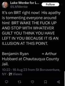 luke wenke x twitter screenshot ryan benjamin teeter obsession 2023
