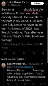 luke wenke x twitter screenshot ryan benjamin teeter obsession 2023