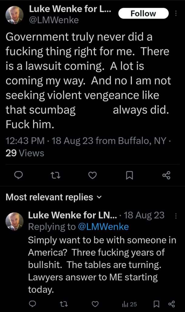 luke wenke x twitter screenshot ryan benjamin teeter obsession 2023