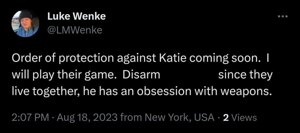 luke wenke katie obsession tweet twitter x screenshot 2023