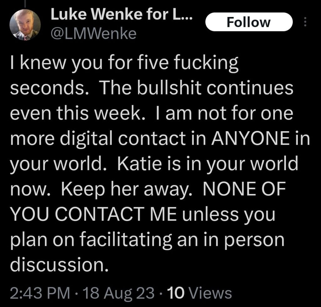 luke wenke katie obsession tweet twitter x screenshot 2023