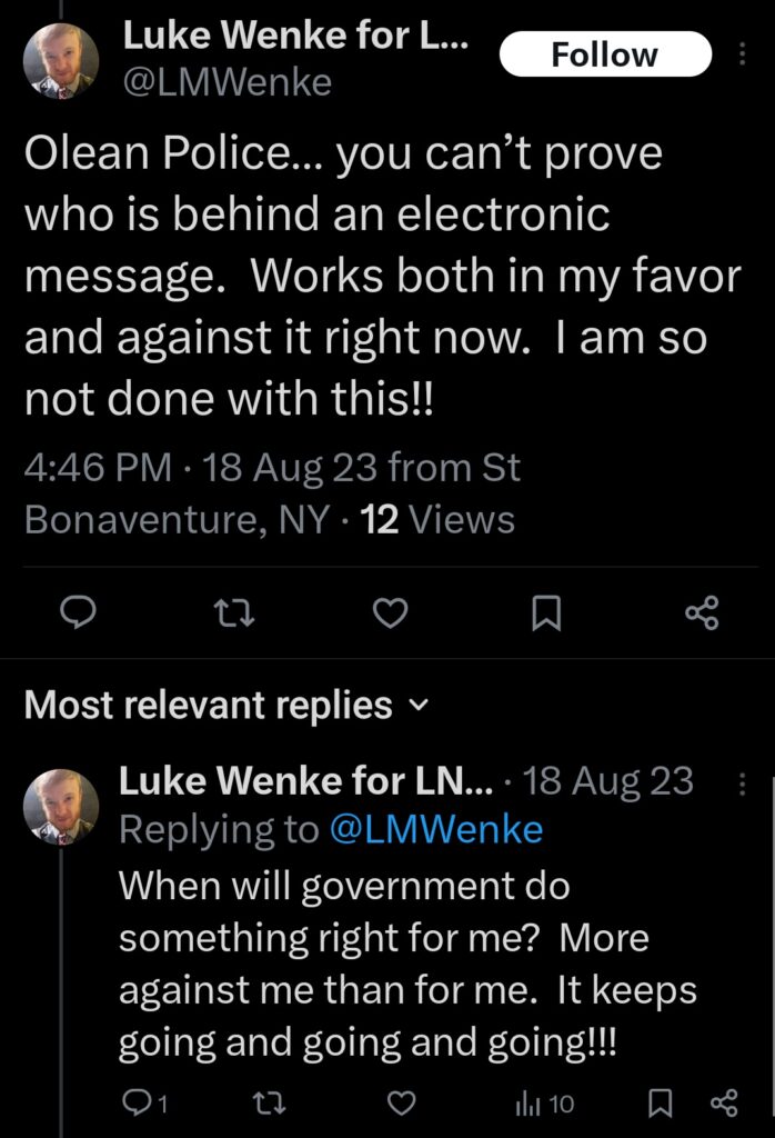 luke wenke x twitter screenshot tantrum demands owed 2023