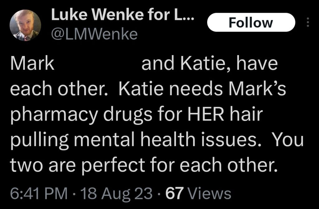 luke wenke katie obsession tweet twitter x screenshot 2023