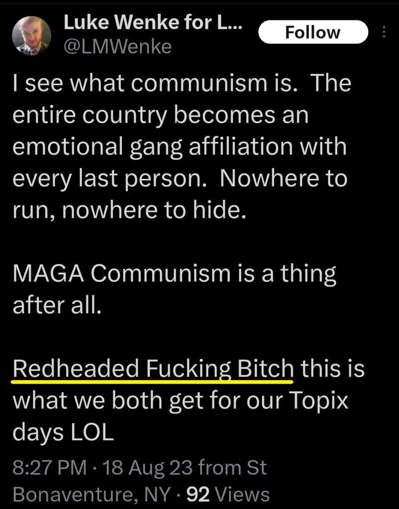 luke wenke x twitter screenshot katie obsession 2023 new york state troopers