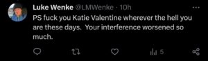 luke wenke twitter x screenshot katie obsession 2023