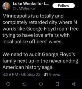 luke wenke racist tweet george floyd screenshot