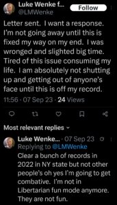 luke wenke x twitter screenshot letter writing obsession 2023