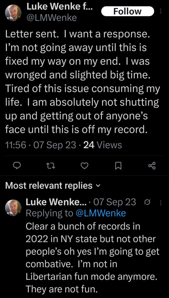 luke wenke x twitter screenshot letter writing obsession 2023