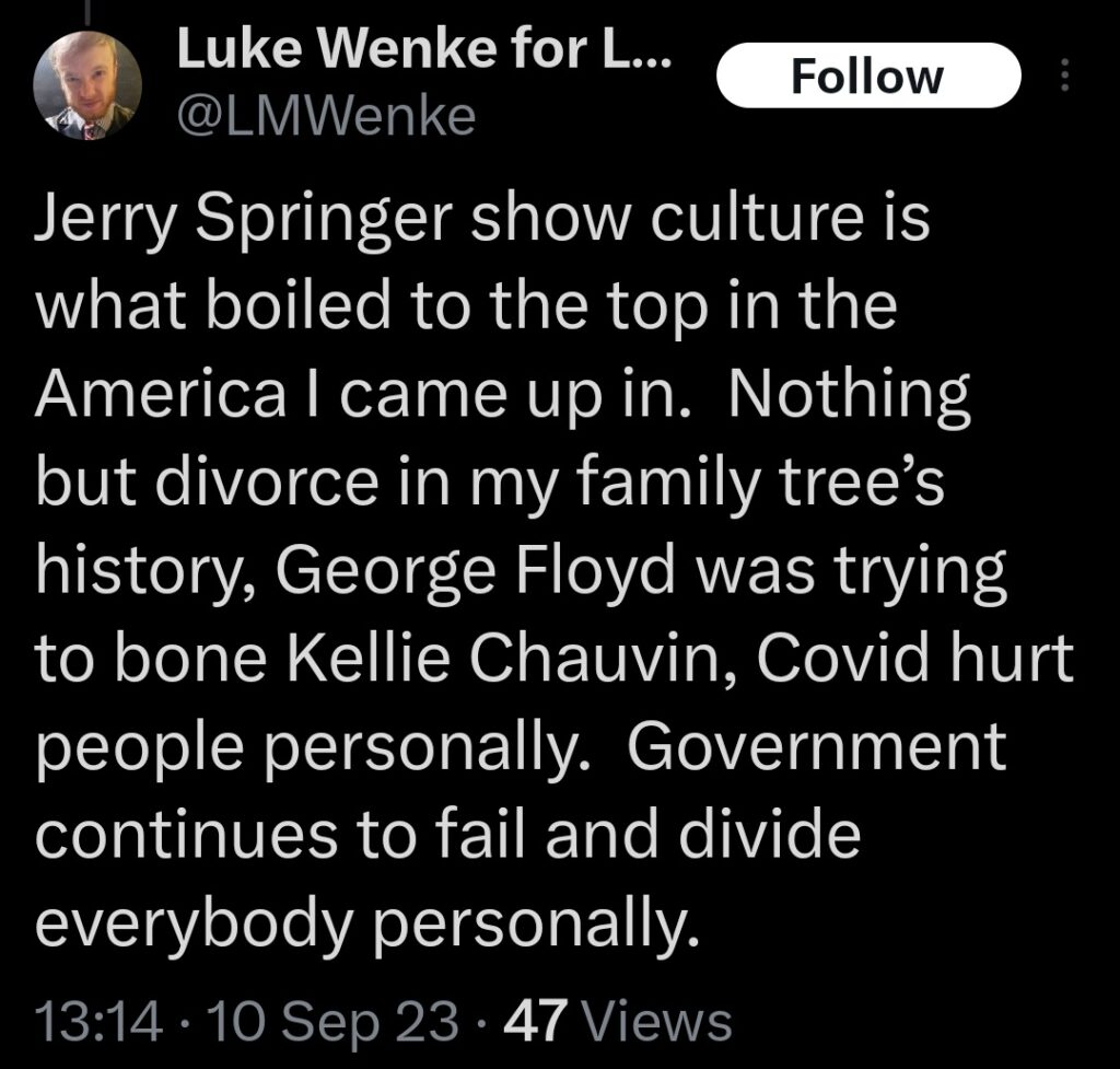 luke wenke minneapolis george floyd racist tweet x screenshot twitter 2023