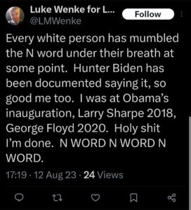 luke wenke racist tweet george floyd screenshot