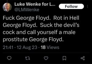 luke wenke racist tweet george floyd screenshot