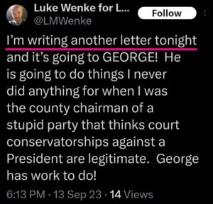 luke wenke x twitter screenshot letter writing obsession 2023