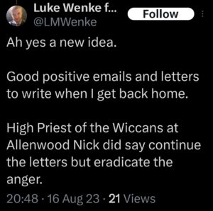 luke wenke x twitter screenshot letter writing obsession 2023