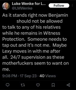 luke wenke x twitter screenshot ryan benjamin teeter obsession 2023