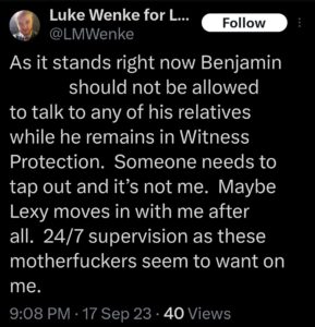 luke wenke x twitter screenshot ryan benjamin teeter obsession 2023