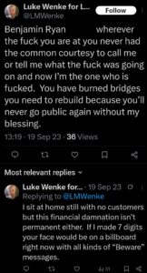 luke wenke x twitter screenshot benjamin ryan teeter obsession 2023