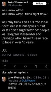 luke wenke x twitter screenshot ryan benjamin teeter obsession 2023