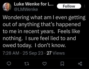 luke wenke x twitter screenshot self-pity owed incel