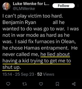luke wenke x twitter screenshot ryan benjamin teeter obsession 2023