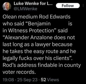 luke wenke x twitter screenshot benjamin ryan teeter obsession 2023