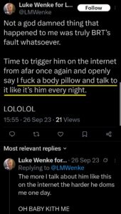 luke wenke x twitter screenshot benjamin ryan teeter obsession 2023