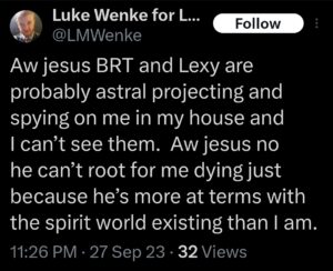 luke wenke benjamin ryan teeter obsession north carolina olean stalker x twitter screenshot 2023