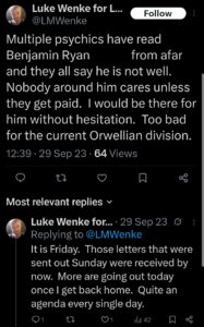 luke wenke x twitter screenshot benjamin ryan teeter obsession 2023