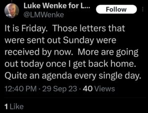 luke wenke x twitter screenshot letter writing obsession 2023