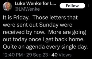 luke wenke x twitter screenshot letter writing obsession 2023