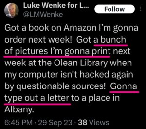 luke wenke x twitter screenshot letter writing obsession 2023