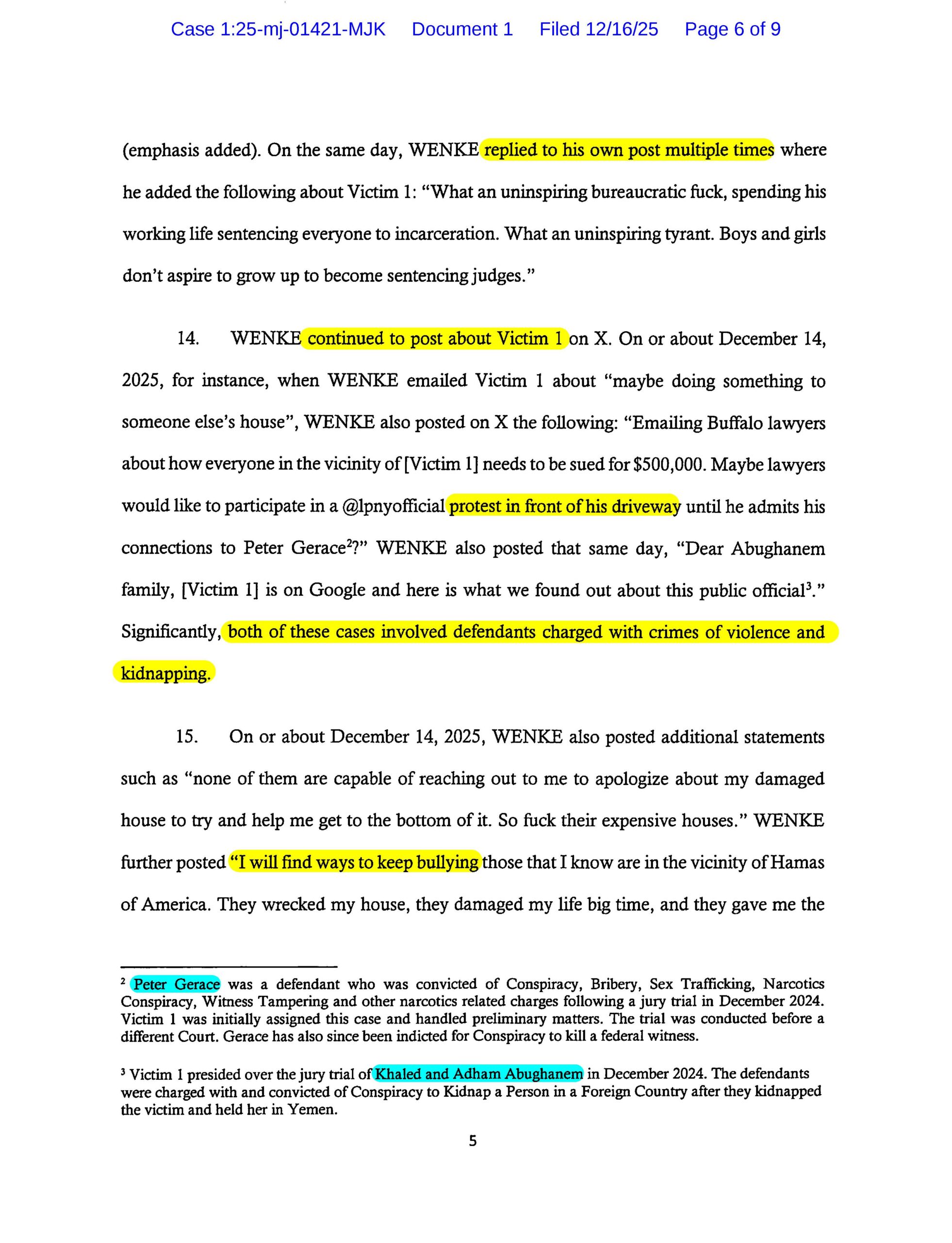 the us federal government's new cyberstalking complaint against luke wenke - 12/16/2025 - 1:25-mj-01421