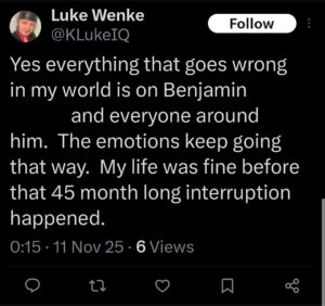 luke wenke x twitter screenshot ryan benjamin teeter obsession 2025