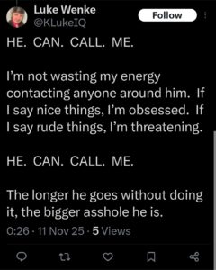 luke wenke x twitter screenshot ryan benjamin teeter obsession 2025