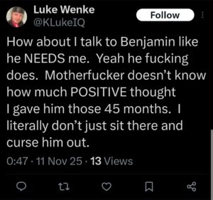 luke wenke x twitter screenshot ryan benjamin teeter obsession 2025