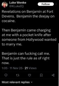 luke wenke x twitter screenshot ryan benjamin teeter obsession 2025