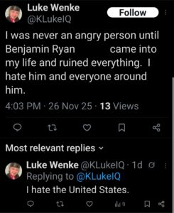 luke wenke x twitter screenshot ryan benjamin teeter obsession 2025