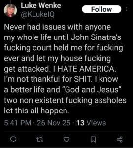 luke wenke x twitter screenshot anti-american 2025
