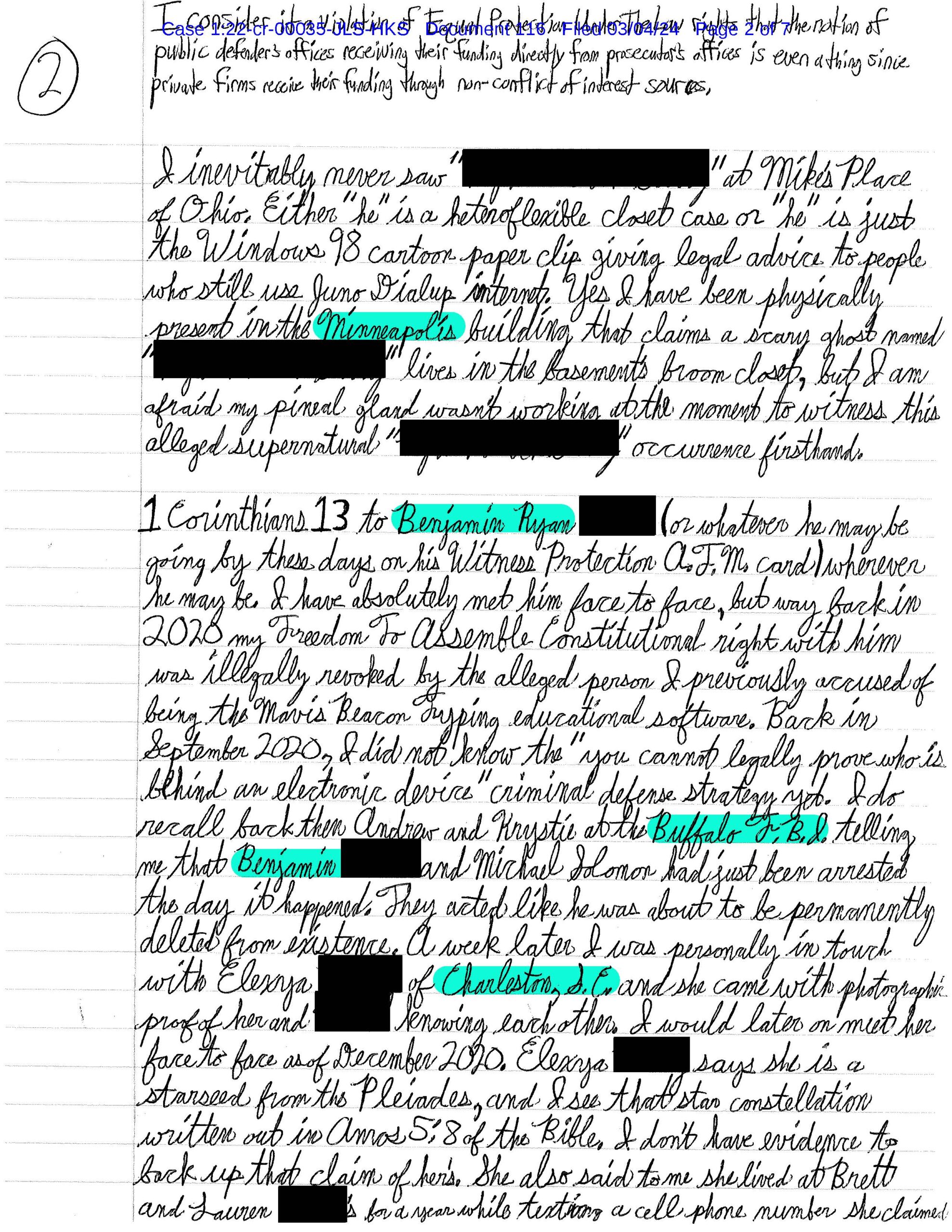 Page 2 of Luke Wenke’s March 4, 2024 letter discussing Benjamin Ryan Teeter, alleged impersonation, electronic devices, and past personal encounters.
