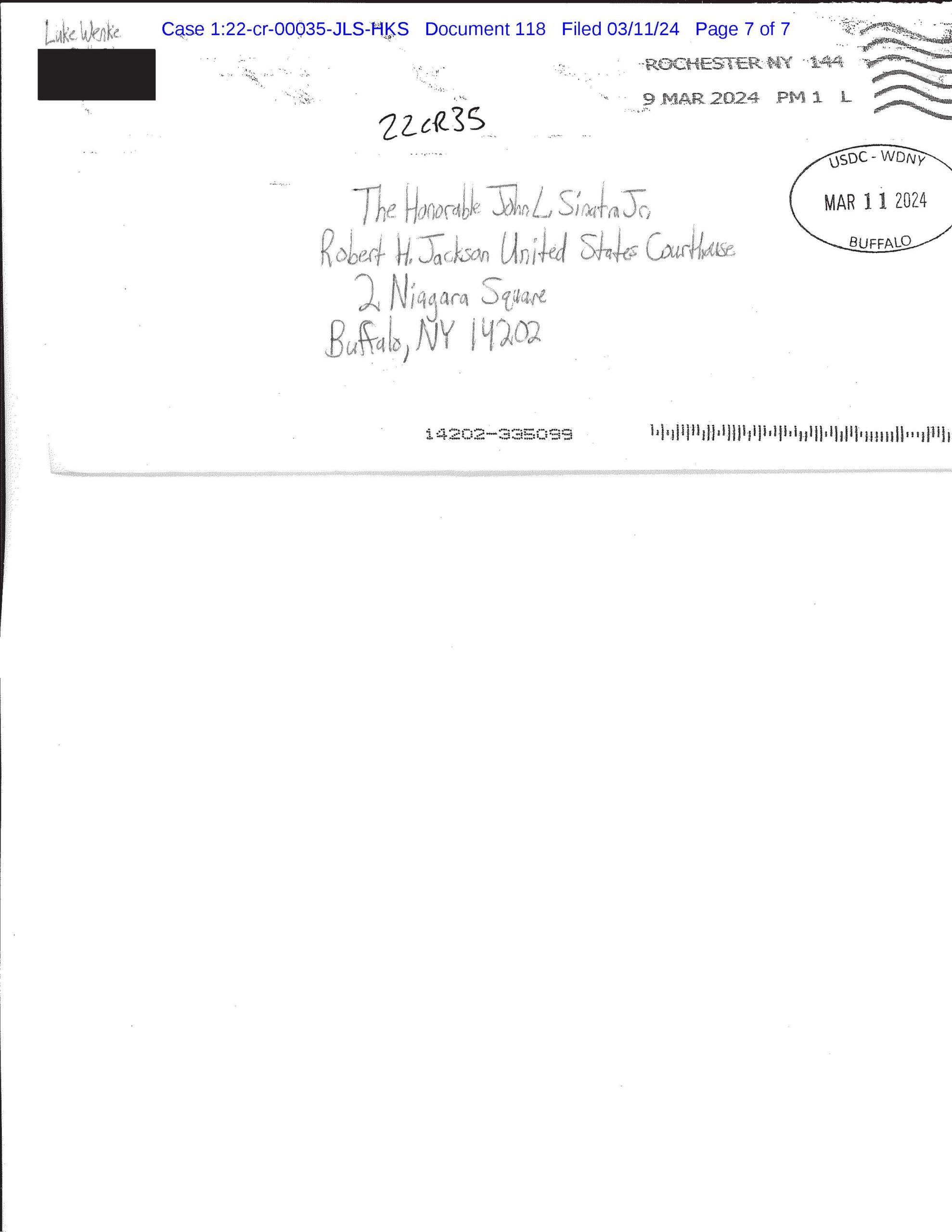 letter from luke wenke to federal judge john sinatra jr. march 2024