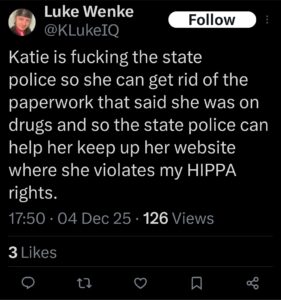 luke wenke katie obsession x twitter screenshot 2025