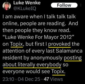 luke wenke x twitter screenshot topix obsession 2025