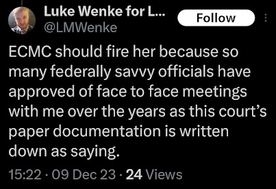 luke wenke wants social worker fired for refusing to help him stalk benjamin ryan teeter x/twitter screenshot december 2023