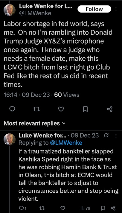 luke wenke is upset because an ecmc employee wouldn't help him stalk ryan teeter x/twitter screenshot december 2023